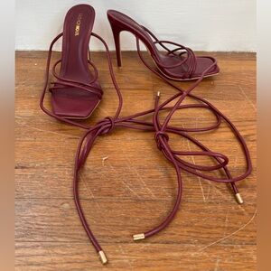 Maroon Lace Up Stilettos